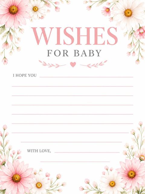 Wishes page in the Pink Watercolor Daisy Baby Shower design