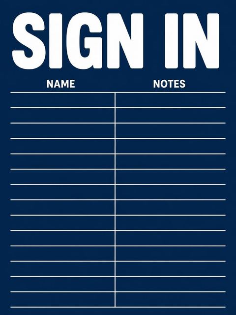 Guest sign-in sheet in the Navy and White Bold Typographic Birthday design