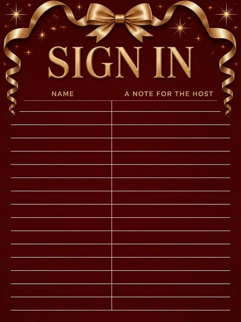 Guest sign-in sheet in the Garnet Gold Ribbon 60th Birthday design