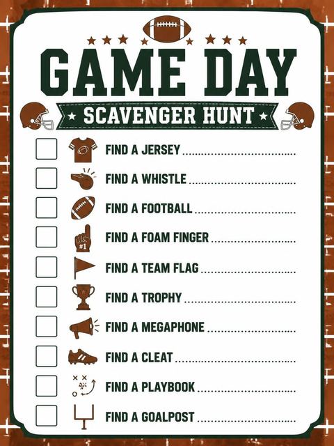 Scavenger hunt in the Football Graphic 7th Birthday Party Invitation design