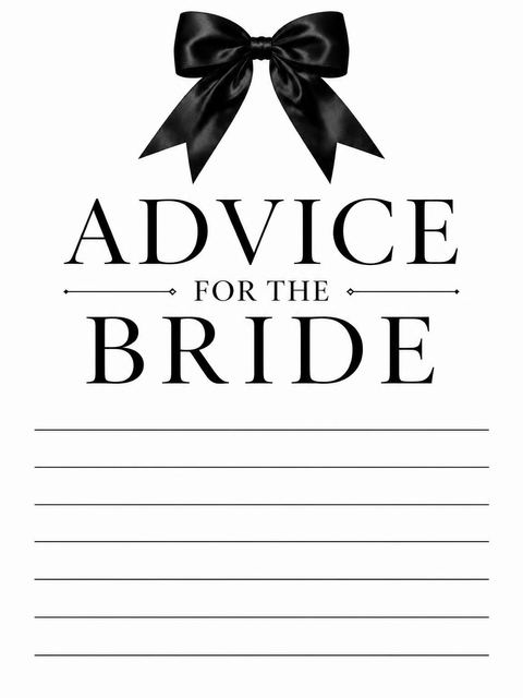 Advice card in the Black Satin Bow Bridal Shower design