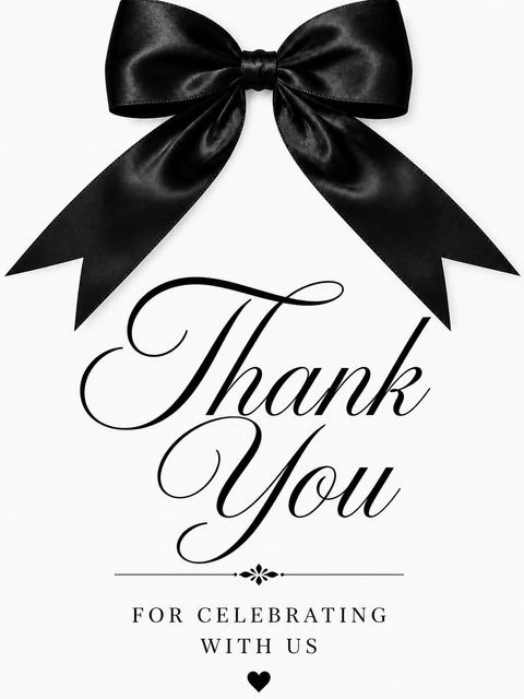 Thank-you flat in the Black Satin Bow Bridal Shower design