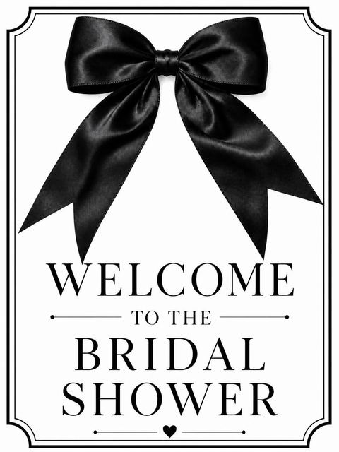 Welcome sign in the Black Satin Bow Bridal Shower design