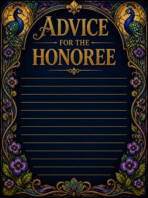 Advice card in the Navy Stained Glass Peacock 4th Birthday design
