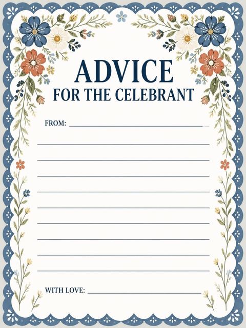 Advice card in the Dusty Blue Folk Floral 18th Birthday design
