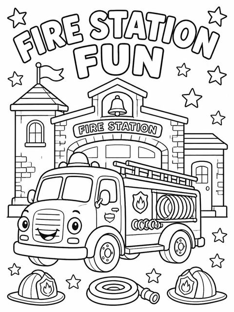 Coloring sheet in the Watercolor Fire Truck 2nd Birthday design