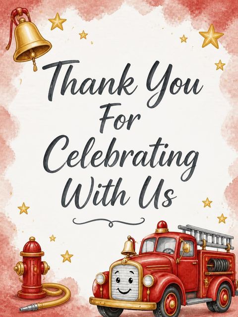Thank-you flat in the Watercolor Fire Truck 2nd Birthday design