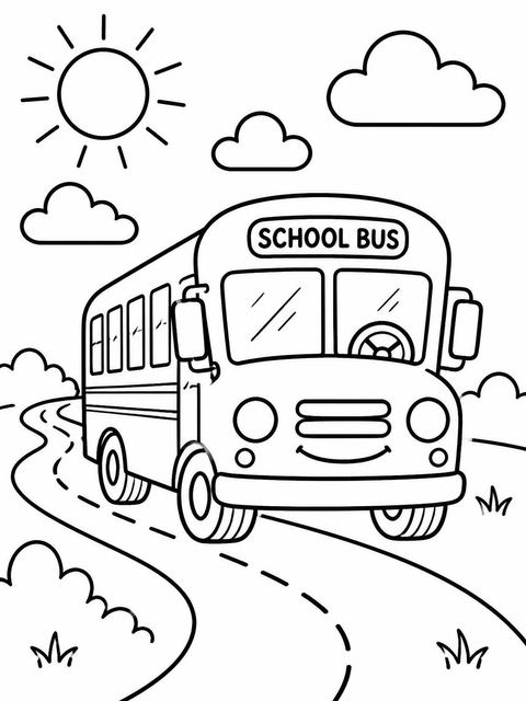 Coloring sheet in the Sage and Yellow School Bus 1st Birthday design