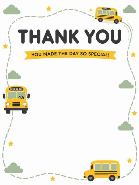 Thank-you flat in the Sage and Yellow School Bus 1st Birthday design