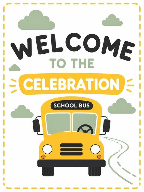 Welcome sign in the Sage and Yellow School Bus 1st Birthday design