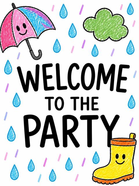 Welcome sign in the Crayon Rainy Day 2nd Birthday design