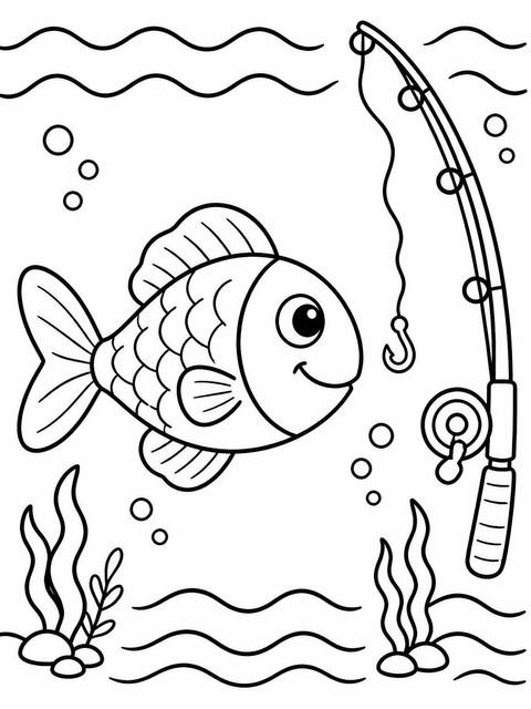 Coloring sheet in the Crayon Fishing 6th Birthday Invitation design