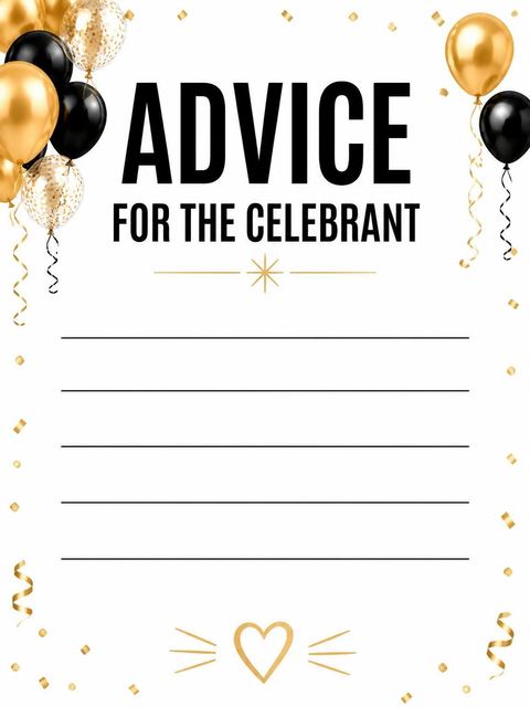Advice card in the Metallic Gold Balloon 25th Birthday design