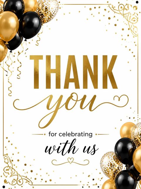 Thank-you flat in the Metallic Gold Balloon 25th Birthday design