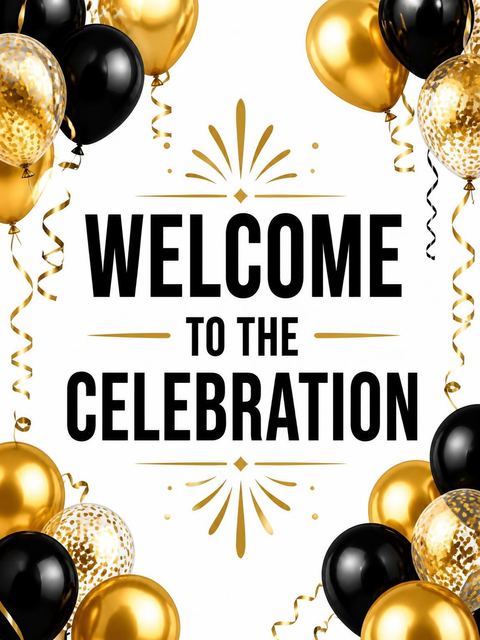 Welcome sign in the Metallic Gold Balloon 25th Birthday design
