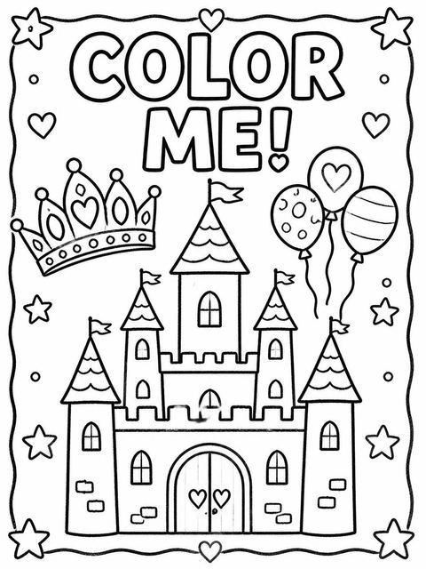 Coloring sheet in the Crayon Castle Crown 5th Birthday Invitation design