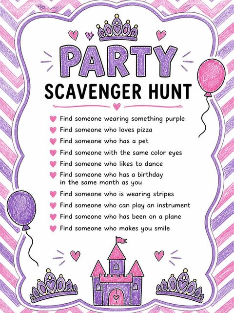 Scavenger hunt in the Crayon Castle Crown 5th Birthday Invitation design