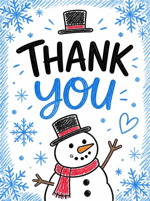 Thank-you flat in the Colored Pencil Snowman 10th Birthday Invitation design