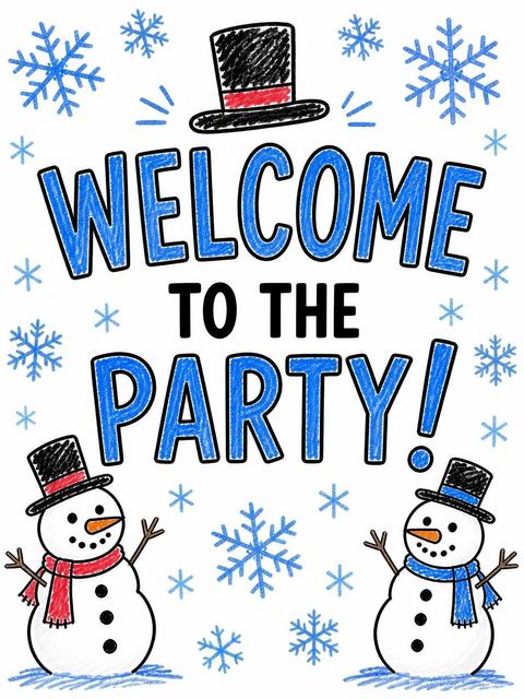 Welcome sign in the Colored Pencil Snowman 10th Birthday Invitation design