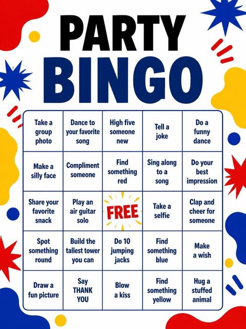 Bingo grid in the Primary Memphis Abstract 16th Birthday Invitation design