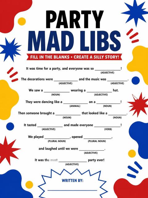Mad libs in the Primary Memphis Abstract 16th Birthday Invitation design