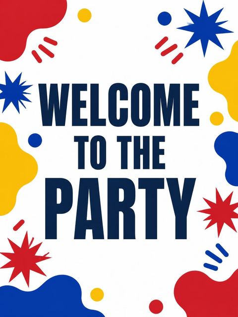 Welcome sign in the Primary Memphis Abstract 16th Birthday Invitation design