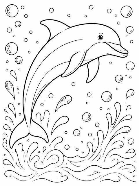 Coloring sheet in the Watercolor Dolphin Leaping 6th Birthday design