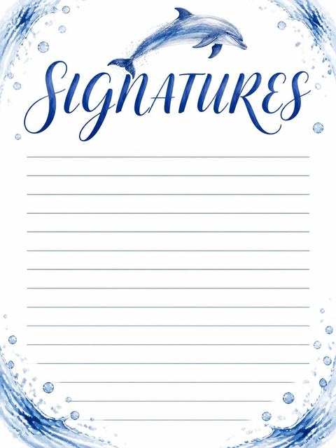 Guest sign-in sheet in the Watercolor Dolphin Leaping 6th Birthday design