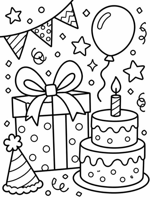 Coloring sheet in the Colorful Doodle Party 2nd Birthday Invitation design