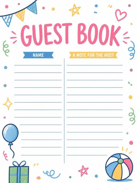 Guest sign-in sheet in the Colorful Doodle Party 2nd Birthday Invitation design