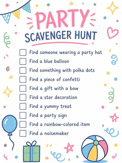 Scavenger hunt in the Colorful Doodle Party 2nd Birthday Invitation design