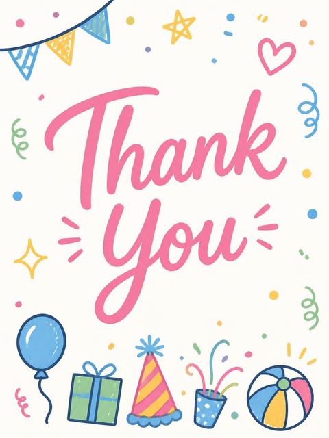 Thank-you flat in the Colorful Doodle Party 2nd Birthday Invitation design