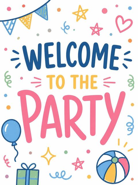 Welcome sign in the Colorful Doodle Party 2nd Birthday Invitation design