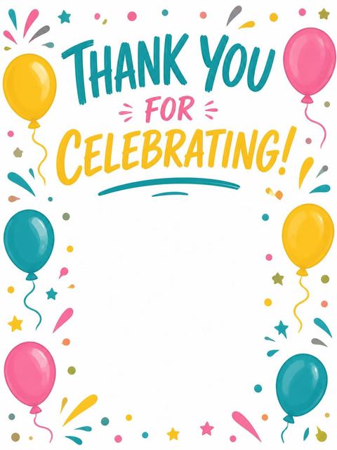 Thank-you flat in the Teal and Yellow Confetti 14th Birthday design