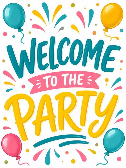 Welcome sign in the Teal and Yellow Confetti 14th Birthday design