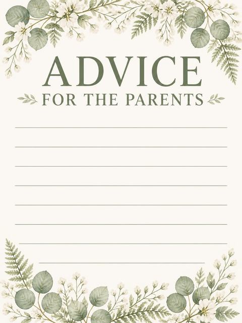 Advice card in the Watercolor Eucalyptus Wreath Baby Shower design
