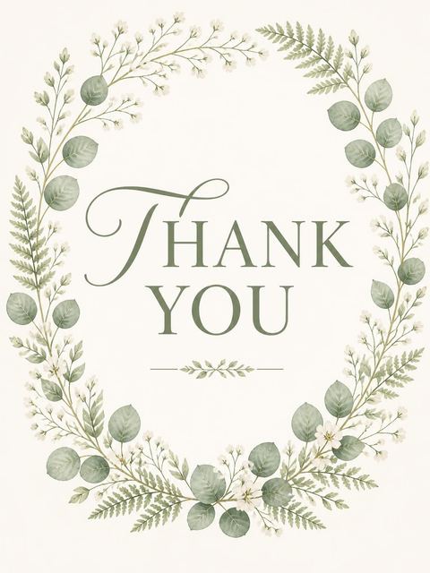 Thank-you flat in the Watercolor Eucalyptus Wreath Baby Shower design