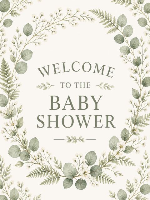 Welcome sign in the Watercolor Eucalyptus Wreath Baby Shower design