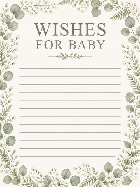 Wishes page in the Watercolor Eucalyptus Wreath Baby Shower design