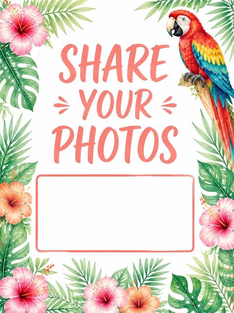 Hashtag card in the Watercolor Parrot Hibiscus 4th Birthday Invitation design