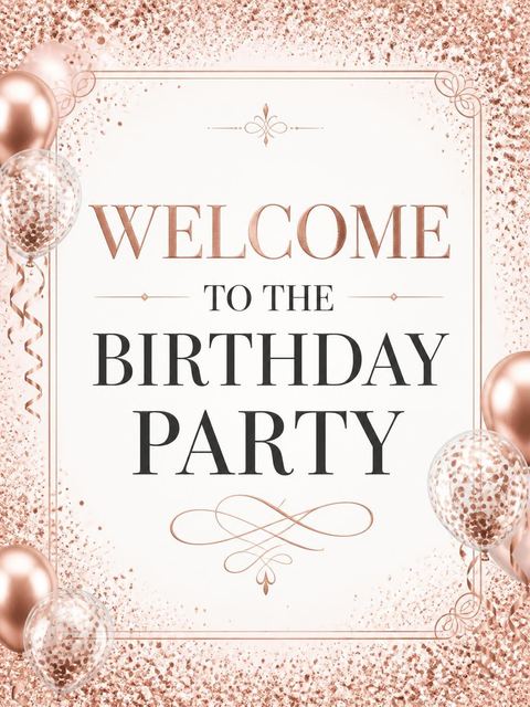 Welcome sign in the Rose Gold Foil 70th Birthday design