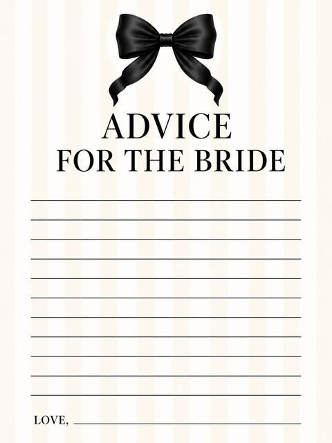 Advice card in the Cream Pinstripe Black Bow Bridal Shower design