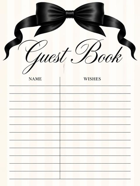 Guest sign-in sheet in the Cream Pinstripe Black Bow Bridal Shower design