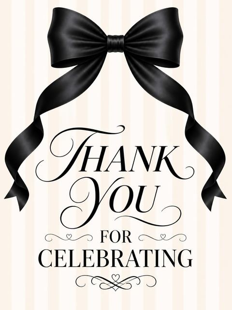 Thank-you flat in the Cream Pinstripe Black Bow Bridal Shower design