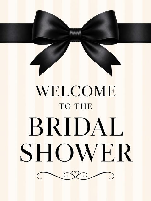 Welcome sign in the Cream Pinstripe Black Bow Bridal Shower design
