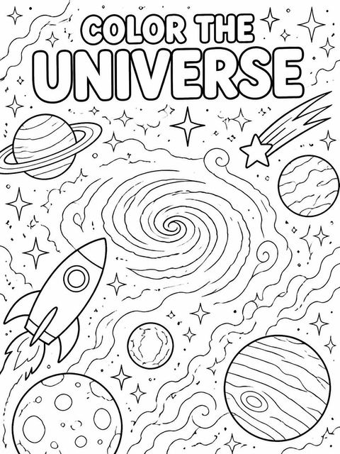 Coloring sheet in the Nebula Galaxy 8th Birthday Invitation design