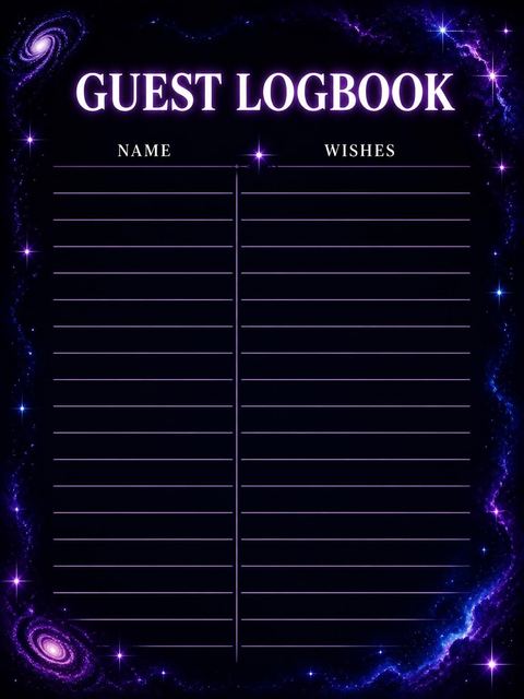 Guest sign-in sheet in the Nebula Galaxy 8th Birthday Invitation design