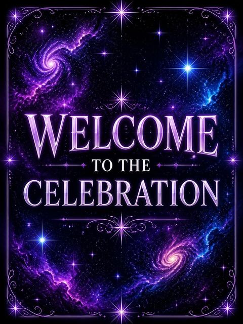 Welcome sign in the Nebula Galaxy 8th Birthday Invitation design