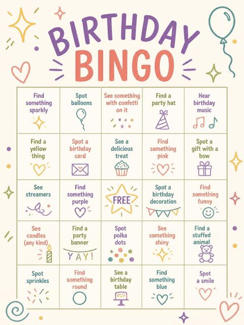 Bingo grid in the Cream Pastel Doodle 9th Birthday Invitation design