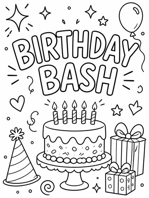 Coloring sheet in the Cream Pastel Doodle 9th Birthday Invitation design